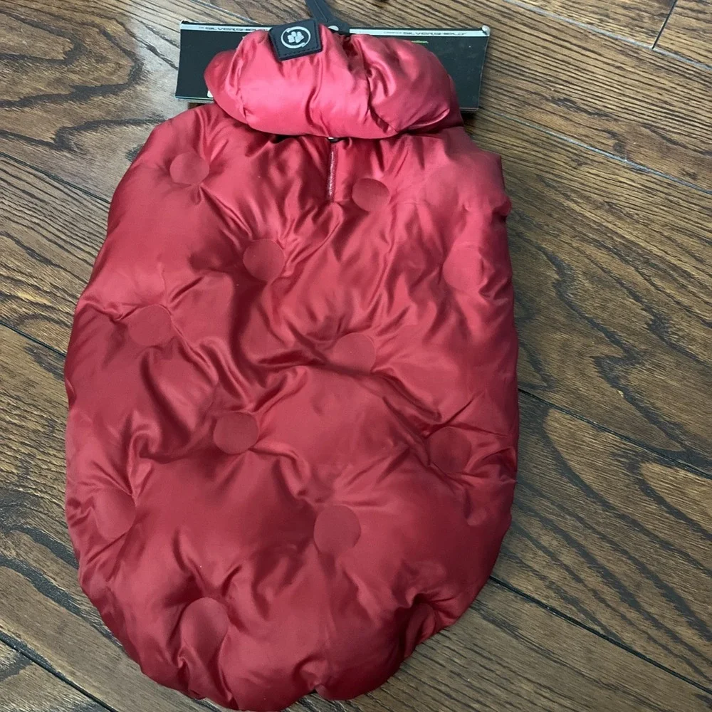Silver Paw Red Hoodie Hooded Quilted Puffer Dog Jacket Small